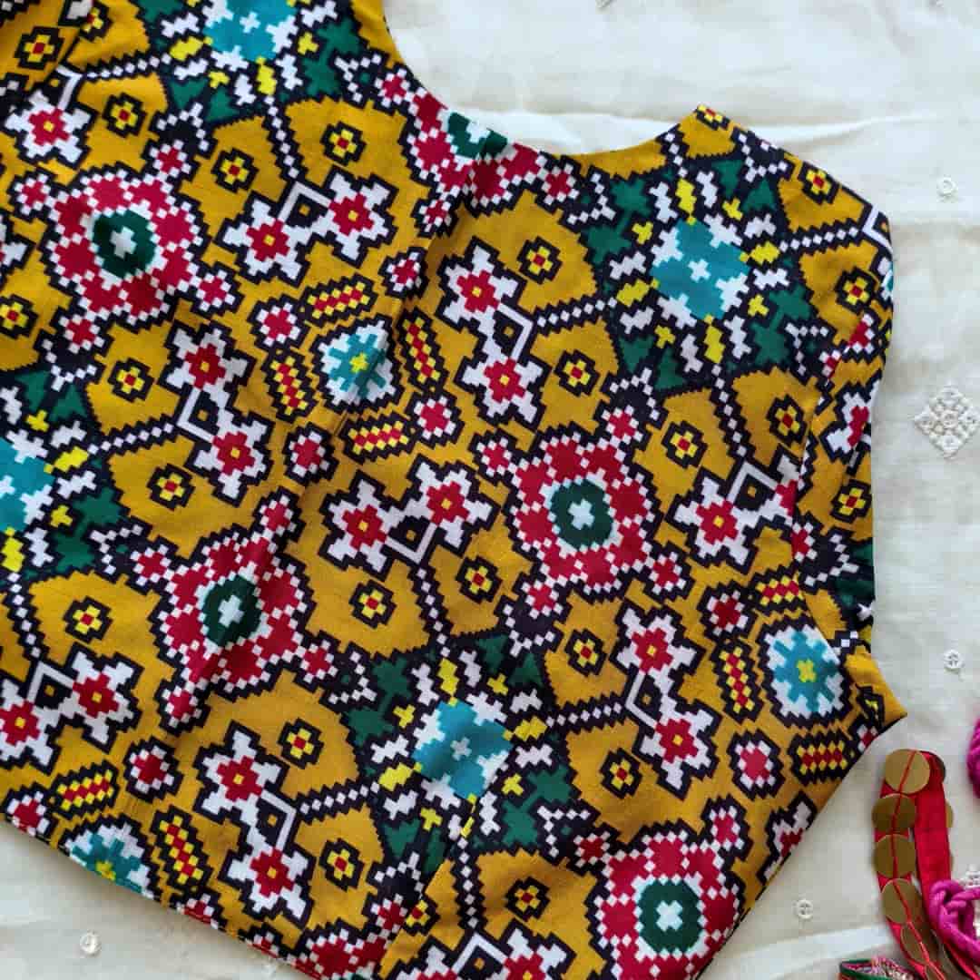 Mustard Yellow Patola print Dola Silk Readymade Blouse | Godhuli 