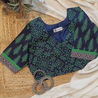 Navy Blue-Green Gamathi Readymade Blouse | Godhuli