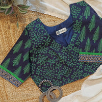 Navy Blue-Green Gamathi Readymade Blouse | Godhuli
