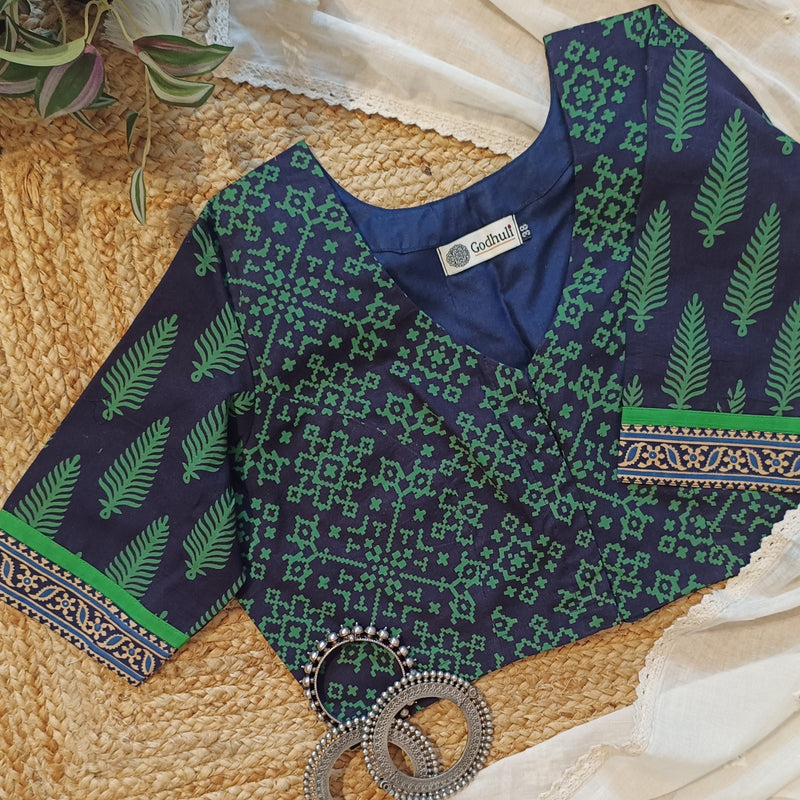 Navy Blue-Green Gamathi Readymade Blouse | Godhuli
