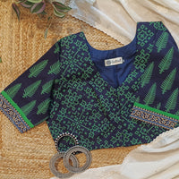Navy Blue-Green Gamathi Readymade Blouse | Godhuli