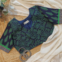 Navy Blue-Green Gamathi Readymade Blouse | Godhuli