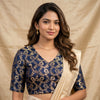 Navy Blue Banarasi Brocade Readymade Blouse | Godhuli