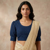 Navy Blue Cut Work Readymade Blouse with Puff Sleeves | Godhuli