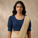 Navy Blue Cut Work Readymade Blouse with Puff Sleeves | Godhuli