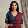 Navy Blue Embroidered Flex Cotton Readymade Blouse | Godhuli