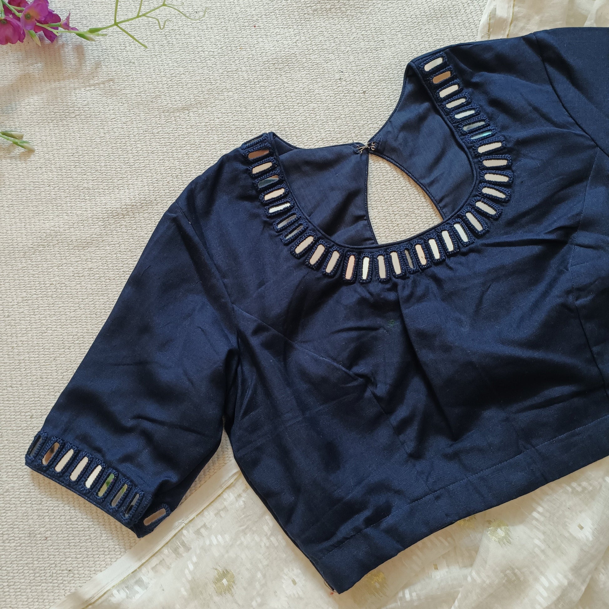 Navy Blue Flex Cotton Mirror Blouse