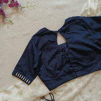Navy Blue Flex Cotton Mirror Work Readymade Blouse | Godhuli