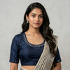 Navy Blue Flex Cotton Mirror Work Readymade Blouse | Godhuli