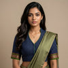 Navy Blue Two Tone Checkered Readymade Blouse | Godhuli