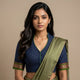 Navy Blue Two Tone Checkered Readymade Blouse | Godhuli