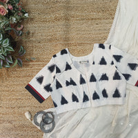 Off White-Black Ikat Readymade Blouse | Godhuli
