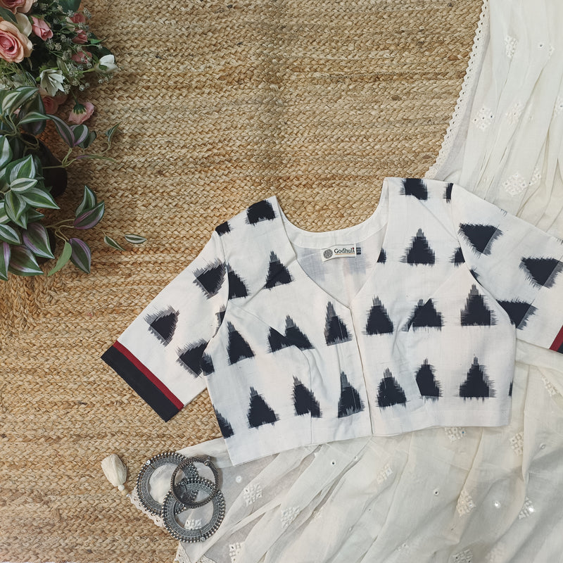 Off White-Black Ikat Readymade Blouse | Godhuli