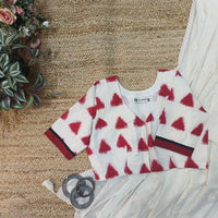 Off White-Red Ikat Readymade Blouse | Godhuli
