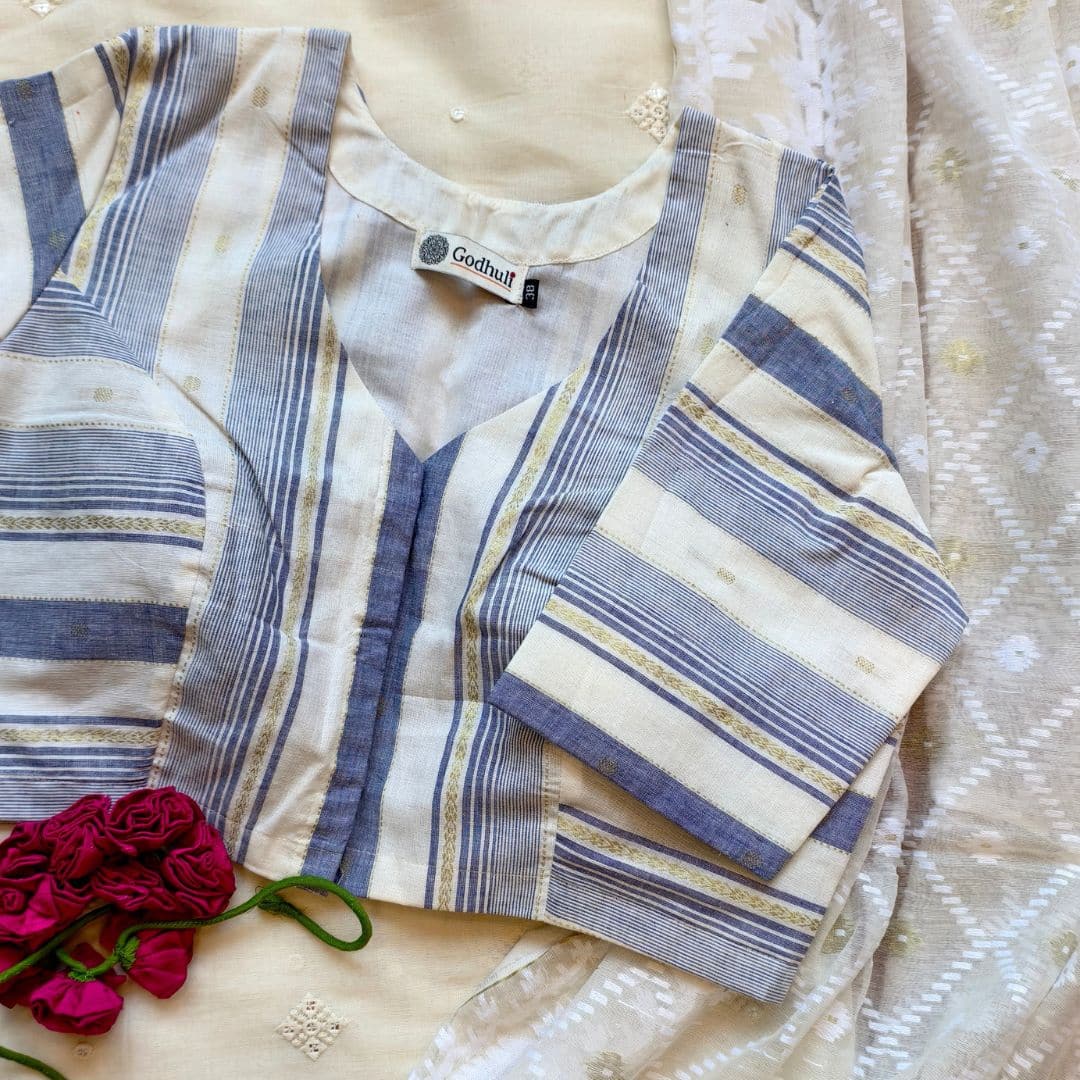 Off White Blue Cream Stripes Readymade Blouse