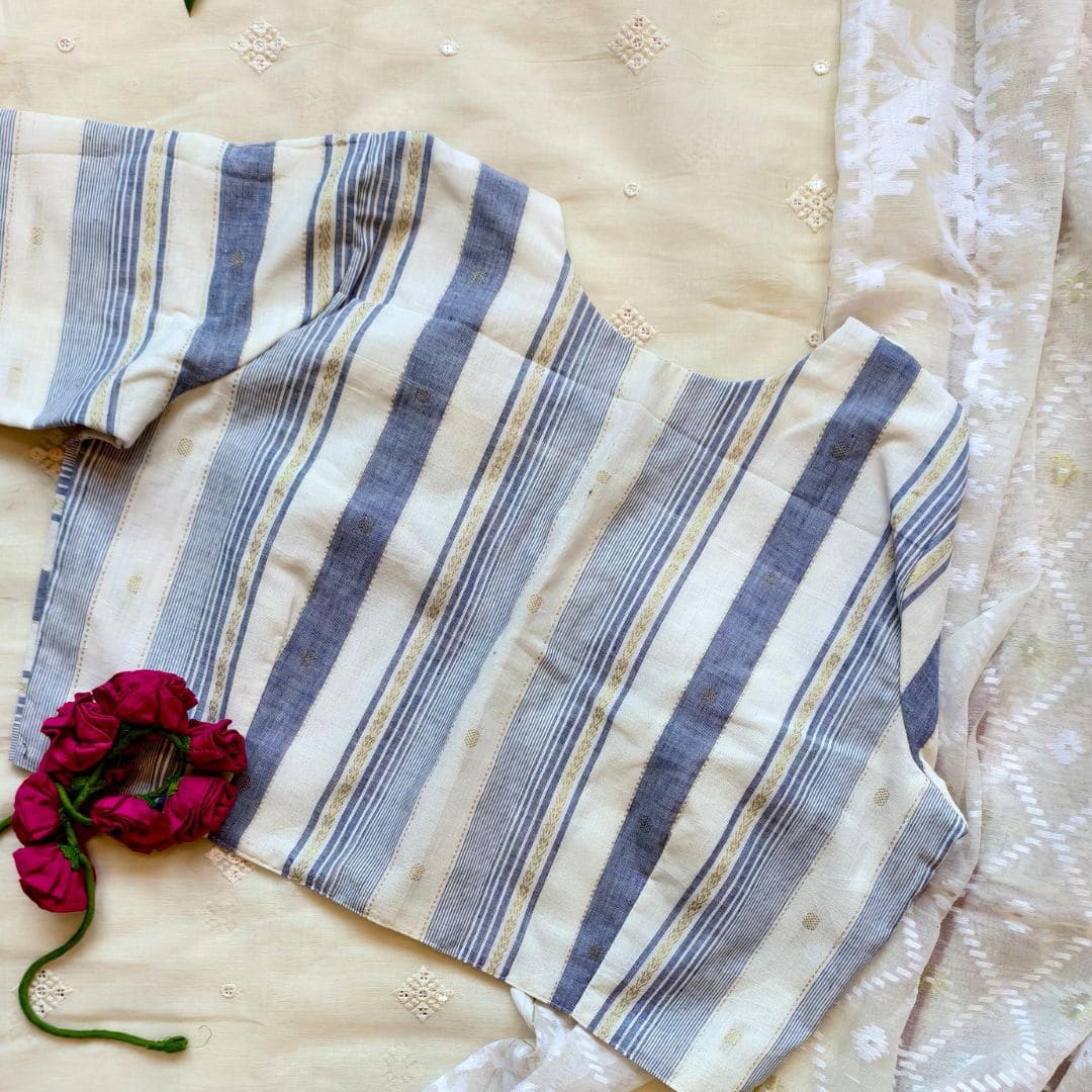 Off White Blue Cream Stripes Readymade Blouse
