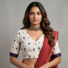 Off White Double Ikat Readymade Blouse with Blue Red Motif | Godhuli