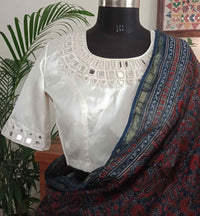 Off White Gaji Silk Mirror work Readymade Blouse | Godhuli