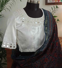 Off White Gaji Silk Mirror work Readymade Blouse | Godhuli