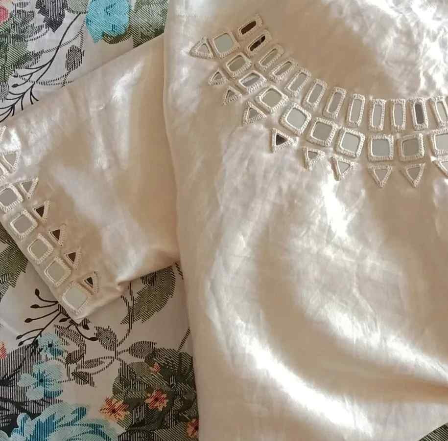 Off White Gaji Silk Mirror work Readymade Blouse | Godhuli
