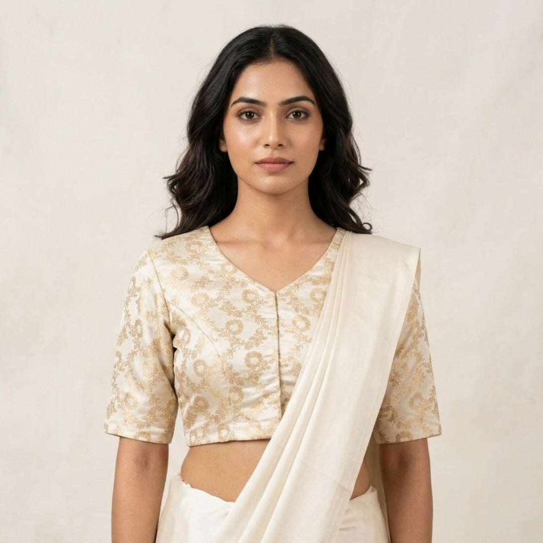 Off White Jaal Banarasi Brocade Readymade Blouse