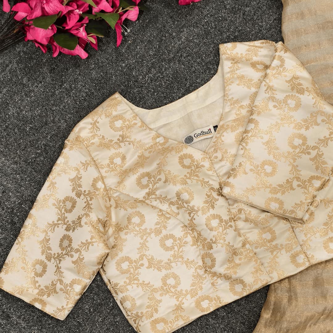 Off White Jaal Banarasi Brocade Readymade Blouse
