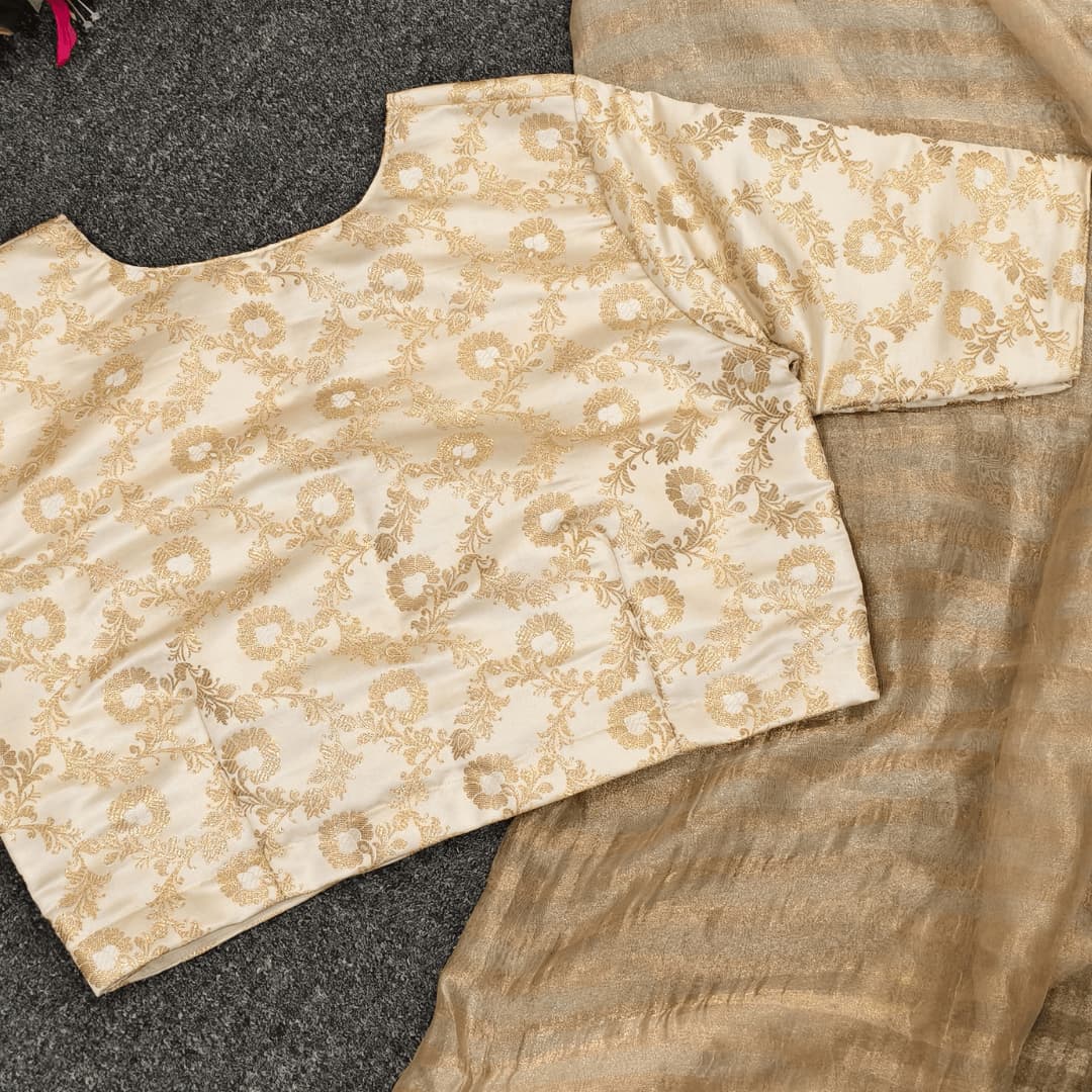 Off White Jaal Banarasi Brocade Readymade Blouse