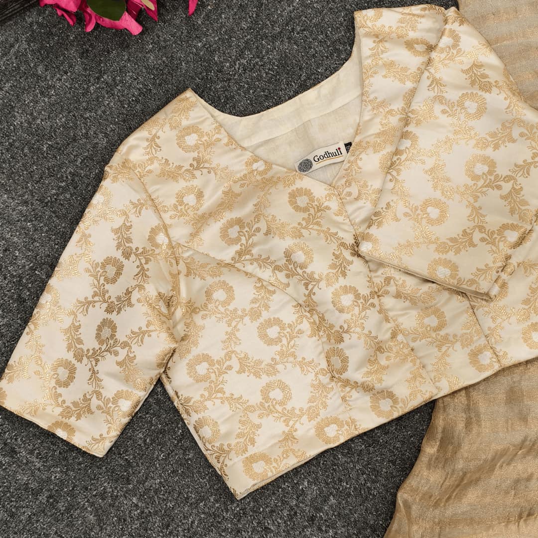 Off White Jaal Banarasi Brocade Readymade Blouse