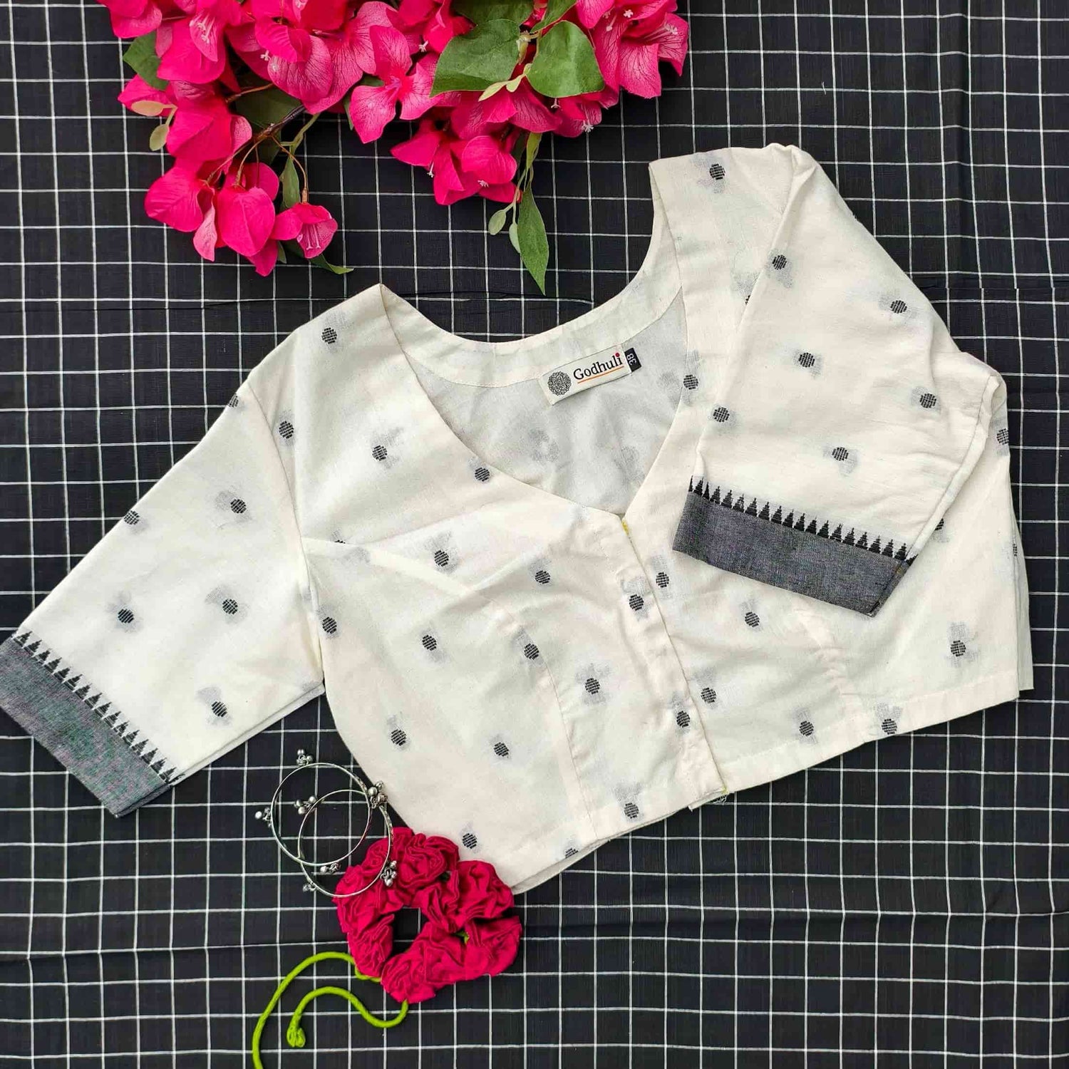 Off White Jacquard Dot Readymade Blouse