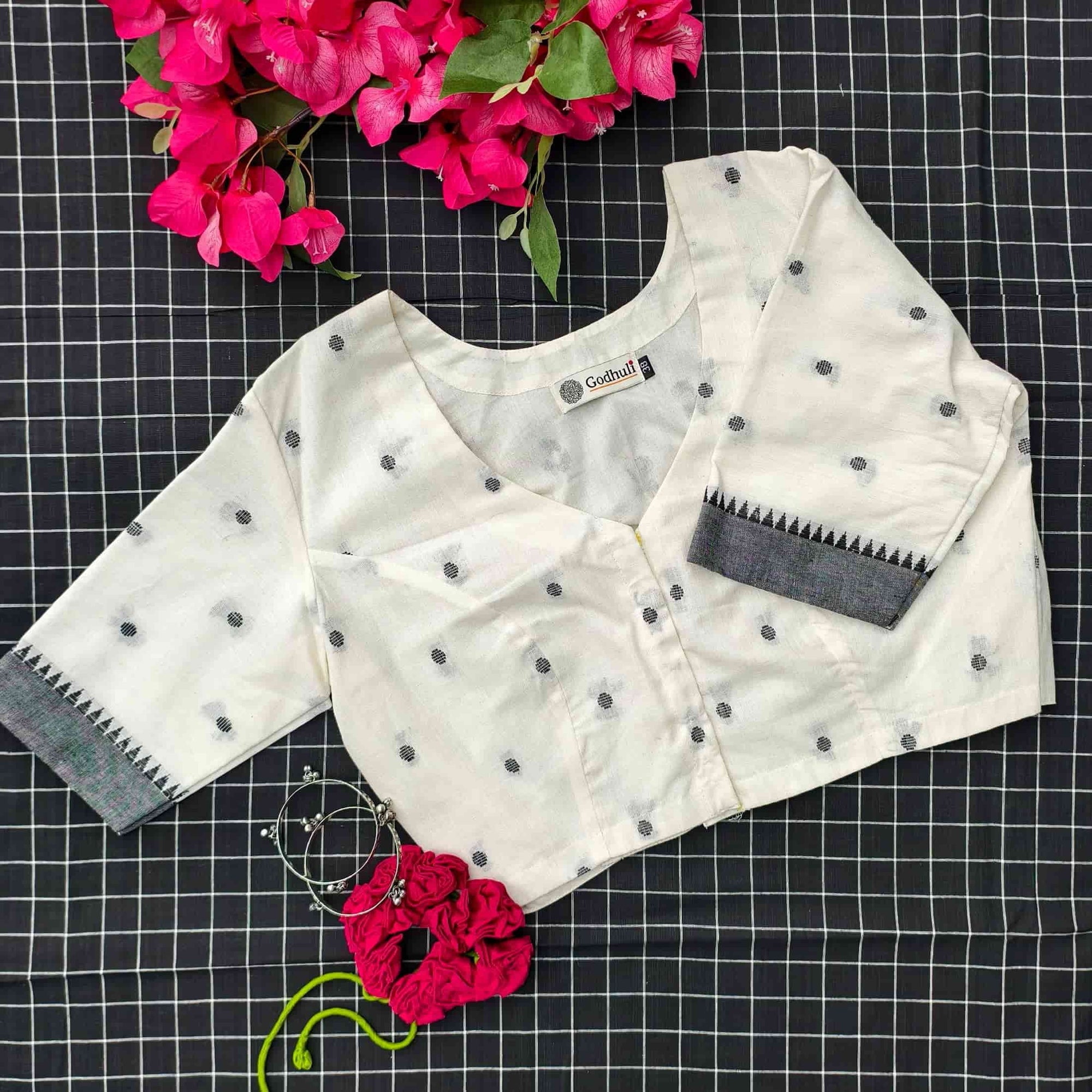 Off White Jacquard Dot Readymade Blouse