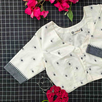 Off White Jacquard Dot Readymade Blouse | Godhuli