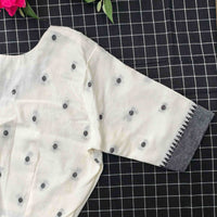 Off White Jacquard Dot Readymade Blouse | Godhuli