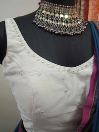Off White Sleeveless Mirrorwork Readymade Blouse | Godhuli