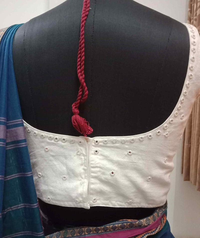 Off White Sleeveless Mirrorwork Readymade Blouse | Godhuli