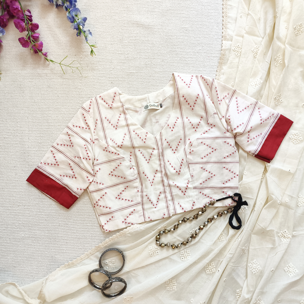 Off white Jacquard Readymade Blouse | Godhuli
