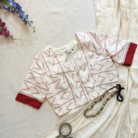 Off white Jacquard Readymade Blouse | Godhuli