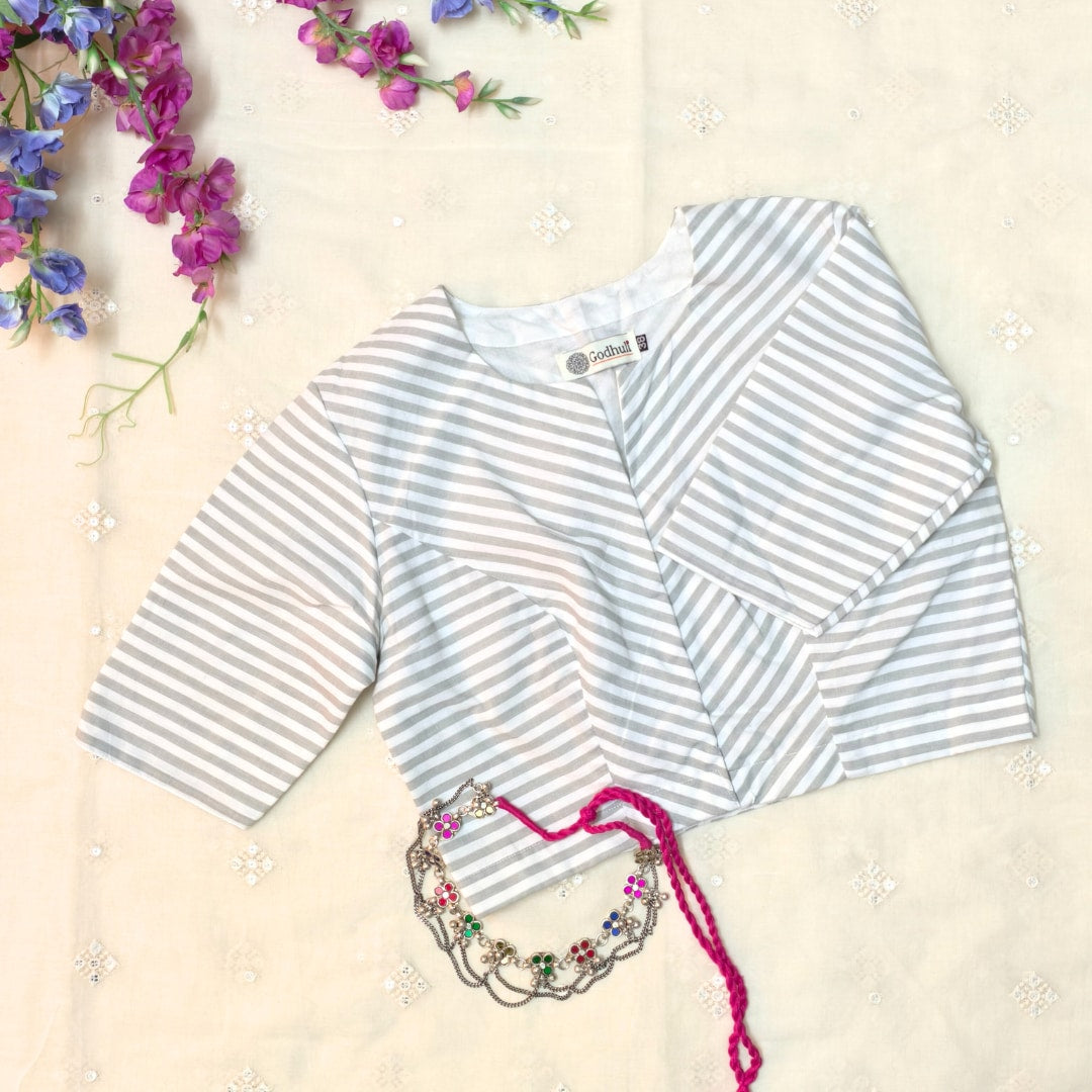Olive white Oxford Stripes Readymade Blouse