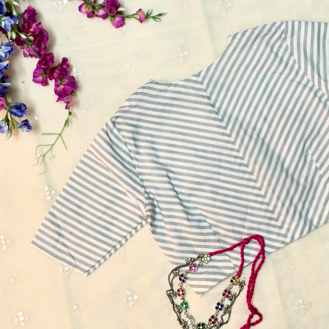 Olive white Oxford Stripes Readymade Blouse
