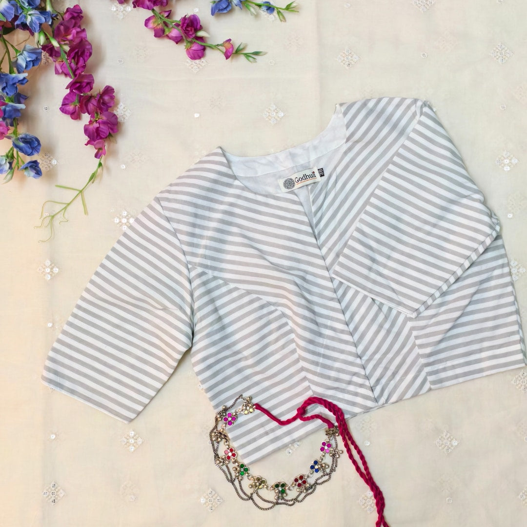 Olive white Oxford Stripes Readymade Blouse