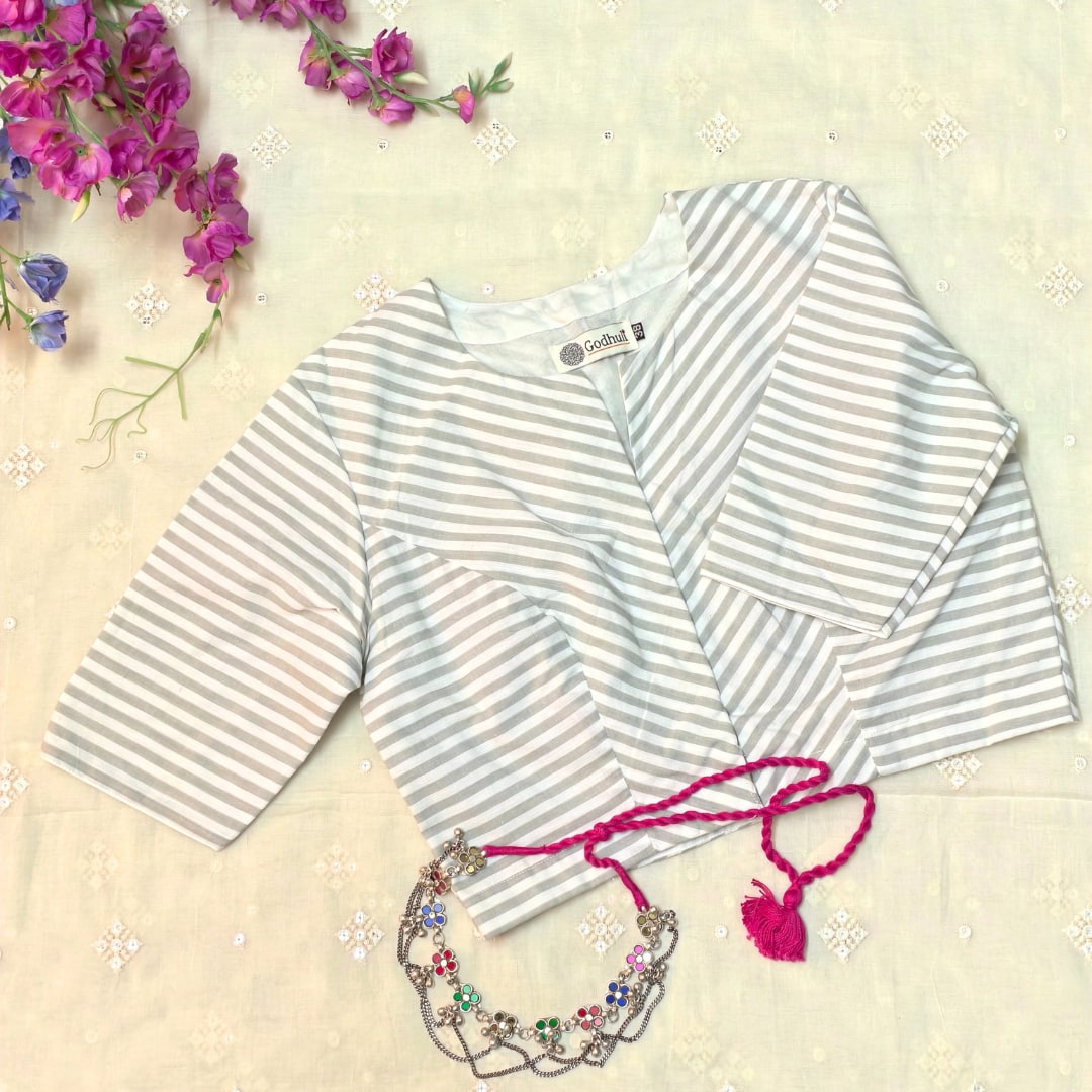 Olive white Oxford Stripes Readymade Blouse