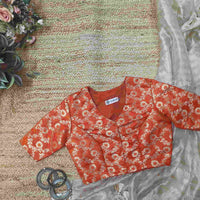 Orange Banarasi Brocade Readymade Blouse | Godhuli