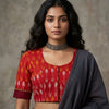 Orange Ikat Readymade Blouse with Maroon Border Sleeves | Godhuli
