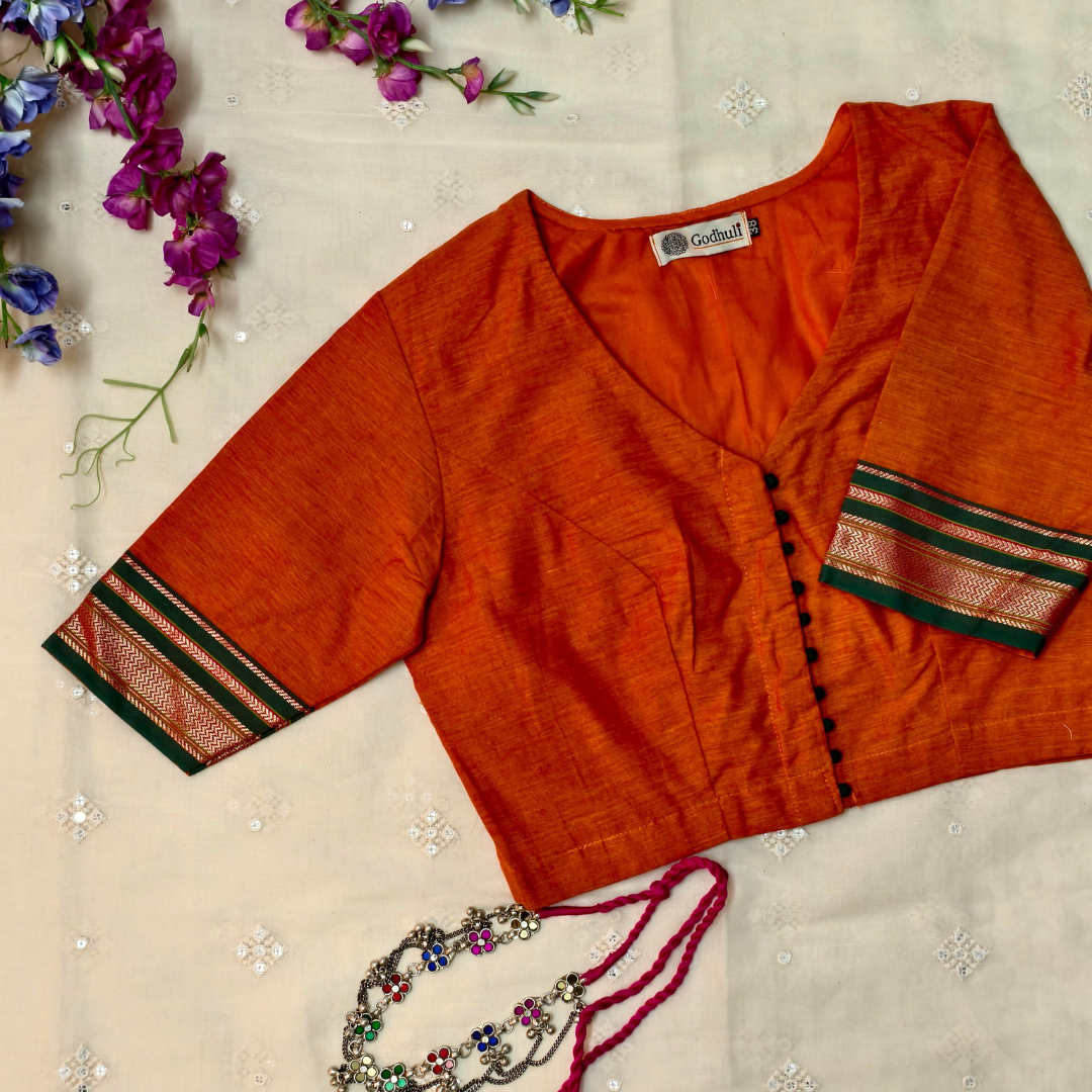 Orange Narayanpet Border Blouse