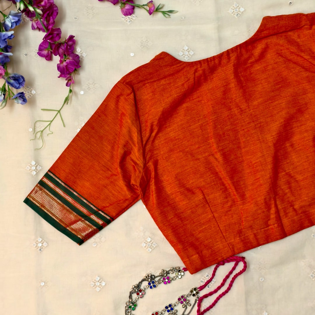 Orange Narayanpet Border Readymade Blouse