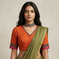 Orange Rani Bandhini Readymade Blouse with Mirror Work | Godhuli