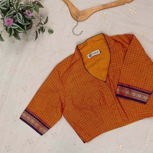 Orange Yellow Two Tone Checkered Blouse