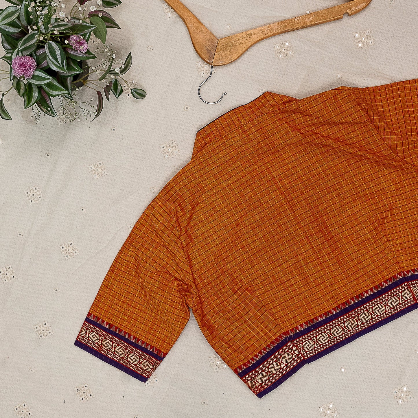 Orange Yellow Two Tone Checkered Blouse