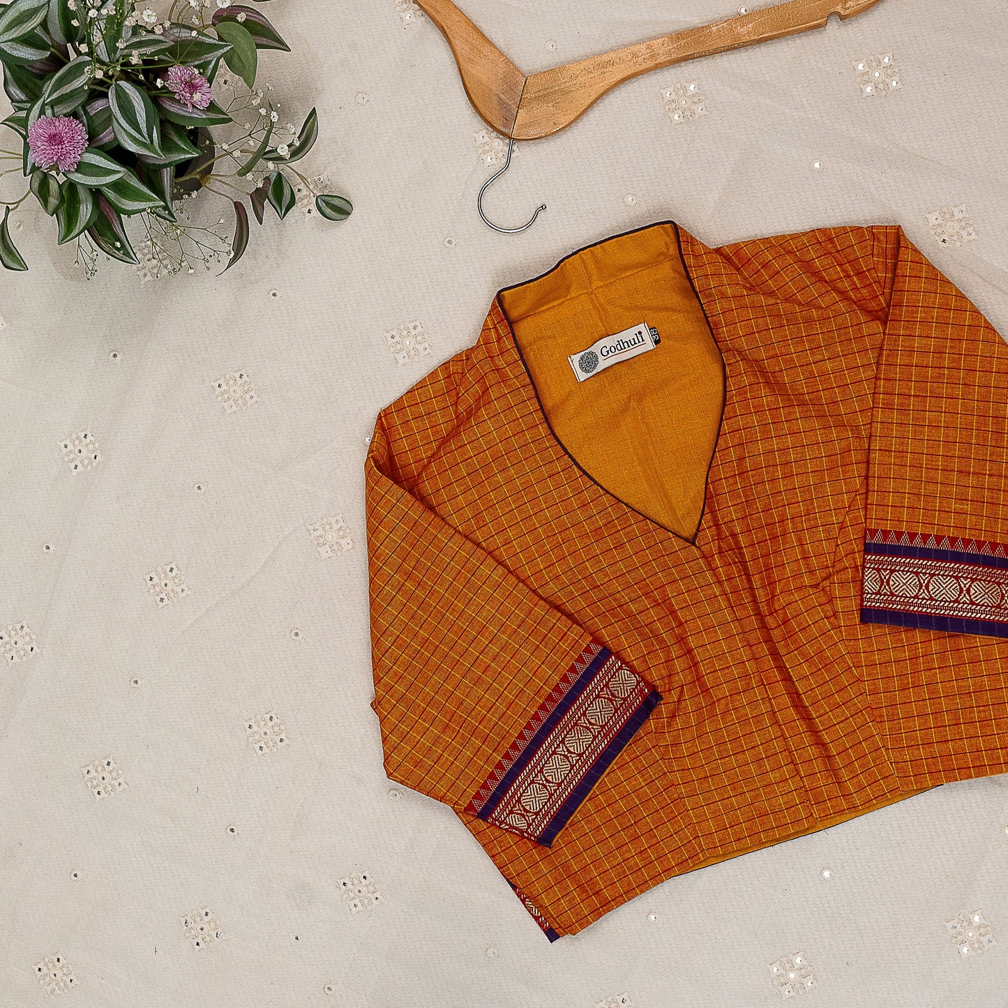 Orange Yellow Two Tone Checkered Blouse