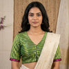 Parrot Green Gaji Silk Stripes Readymade Blouse | Godhuli