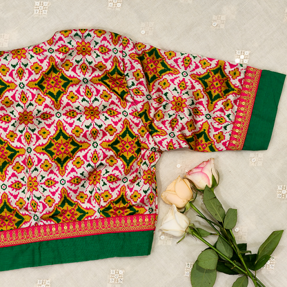 Patola Print White Gaji Silk Blouse